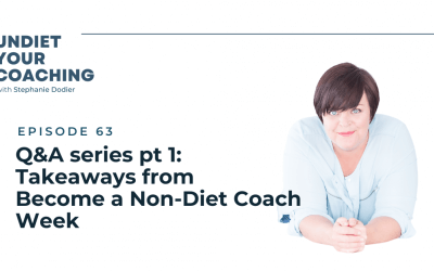 63-Q&A series pt 1: People don’t buy what they need – Convincing energy in marketing – Client contract – Payment plan- Scheduling all sessions create safety – Takeaways from Become a Non-Diet Coach Week