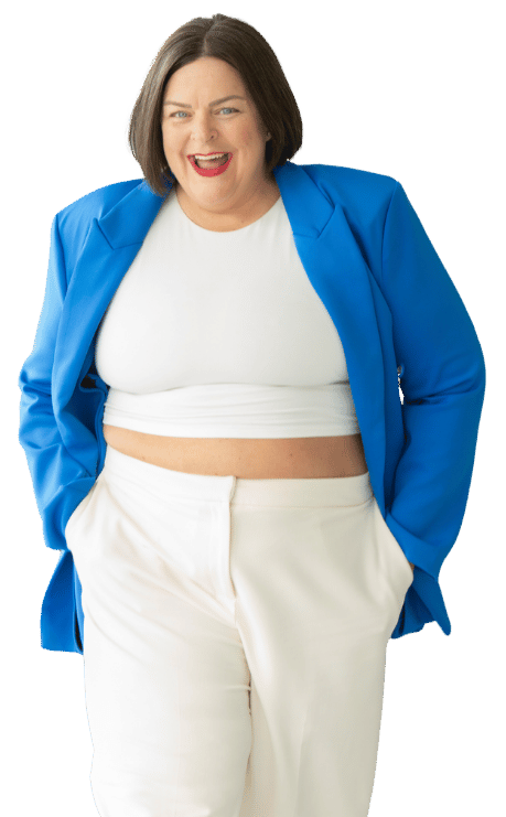 It's Beyond The Food - Undiet your Life Confident Stephanie wearing blue blazers with hands in her pockets undiet your life