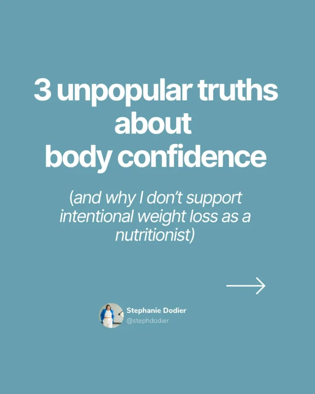 That’s why as a nutritionist I choose not to support client with intentional weight loss interventions…Instead I use nutrition counsellingNot to control. Not to restrict. But to rebuild trust.Food is familiar.
It’s daily.
It’s a relationship we already have, so it becomes the most accessible place to practice new ways of thinking and being.We start with reconnecting to the body’s cues like hunger and fullness.
Then we layer in satisfaction.
 And over time, we release the external rules and build internal trust.Each meal becomes a chance to practice:
→ Listening to your body → Making decisions based on self-respect → Backing yourself no matter whatThat’s how food becomes the practice ground for self-trust. 
And that’s how we can help our client build body confidence as health professionals.I’d love to know, how do you build self-trust and body confidence?Stephanie#.
.
.
.
.
#weightneutral #nondietdietitian #antidietculture